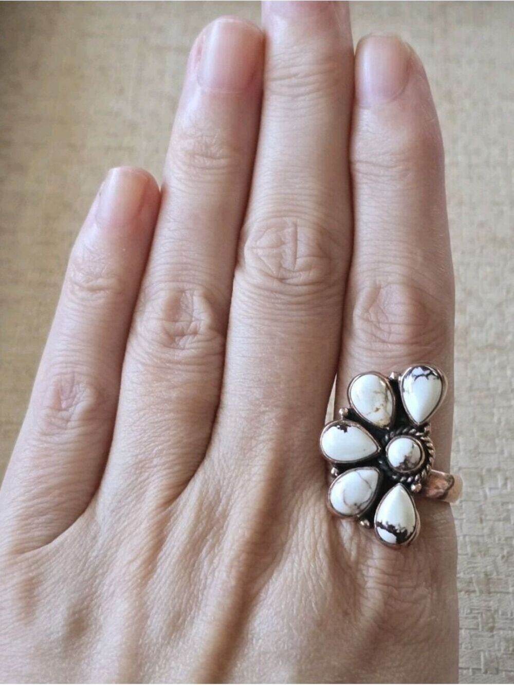 Wild Horse Magnesite Half Moon  Cluster Ring In Copper - Picture 3 of 3